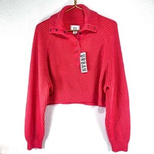 BDG Urban Outfitters Lexi Henley Cropped Jumper Sweater Red Size M Ribbed
